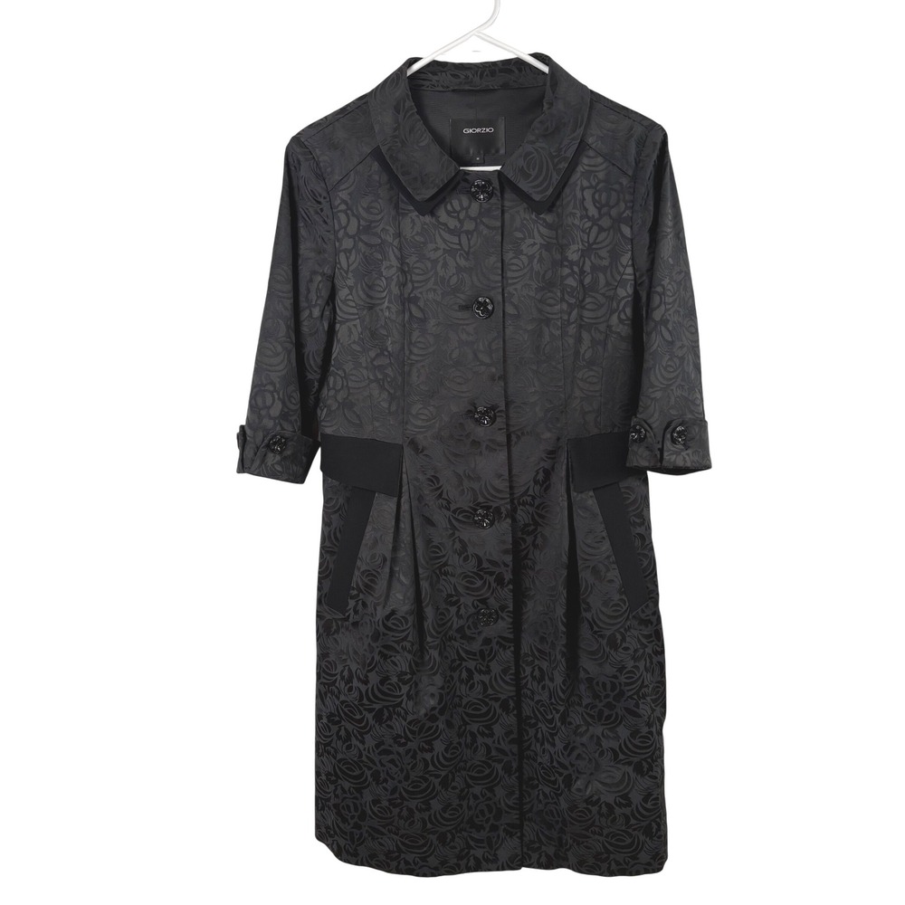 Giorzio Jacquard Coat Womens M Black Brocade Button Up Goth Victorian Whimsigoth